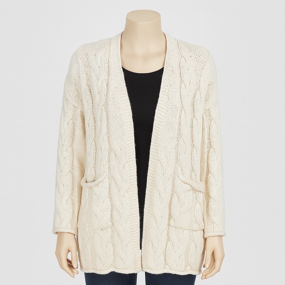 Primark Sweater Cream Cable Knit Cardigan Open Pockets Neutral‎ Womens 6-8